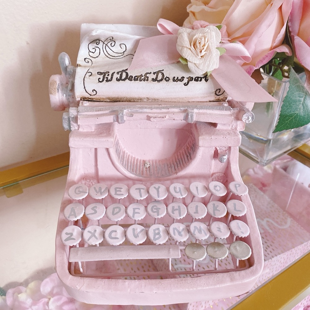 Pink Decorative Typewriter with Floral Accents